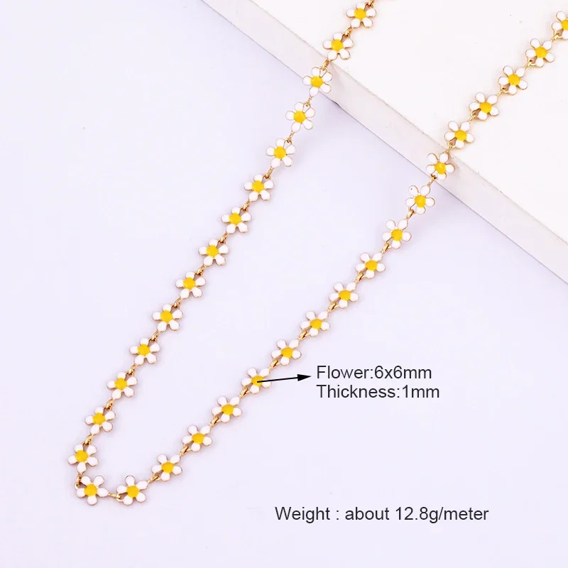 Enamel Daisy Flower Rainbow Chain, Red/Pink/Yellow/Silver/Green/Blue Chain for Bracelet/Necklace Jewlery Making, 1 Meter Long