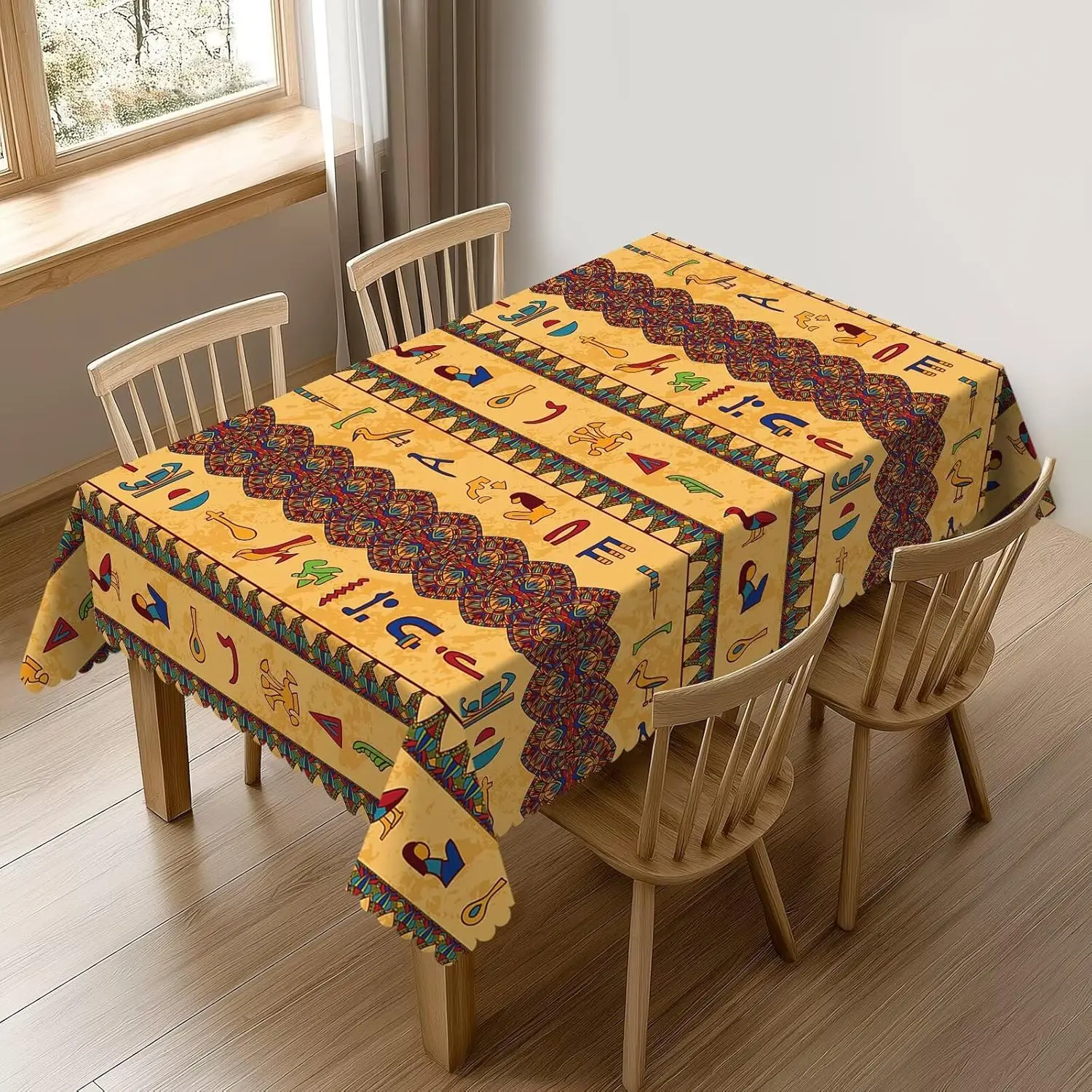 Ancient Egyptian Hieroglyph Rectangle Tablecloth Table Decor Reusable Farmhouse Kitchen Dining Tablecloth Holiday Party Decor