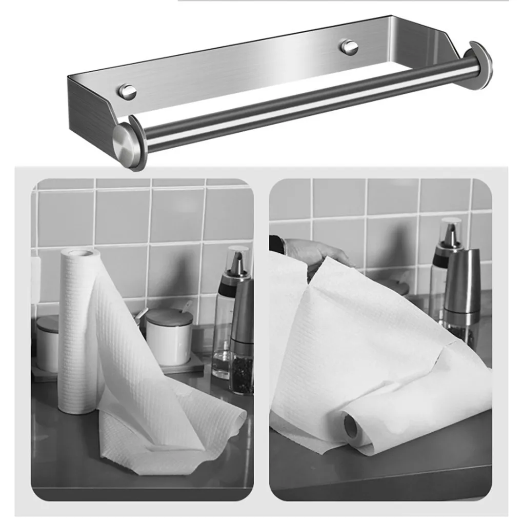 Paper Dispenser Towel Holder Stainless Steel Space-saving Punch-free Stand Tissue Storage Bracket for Kitchen Toilet Hotel