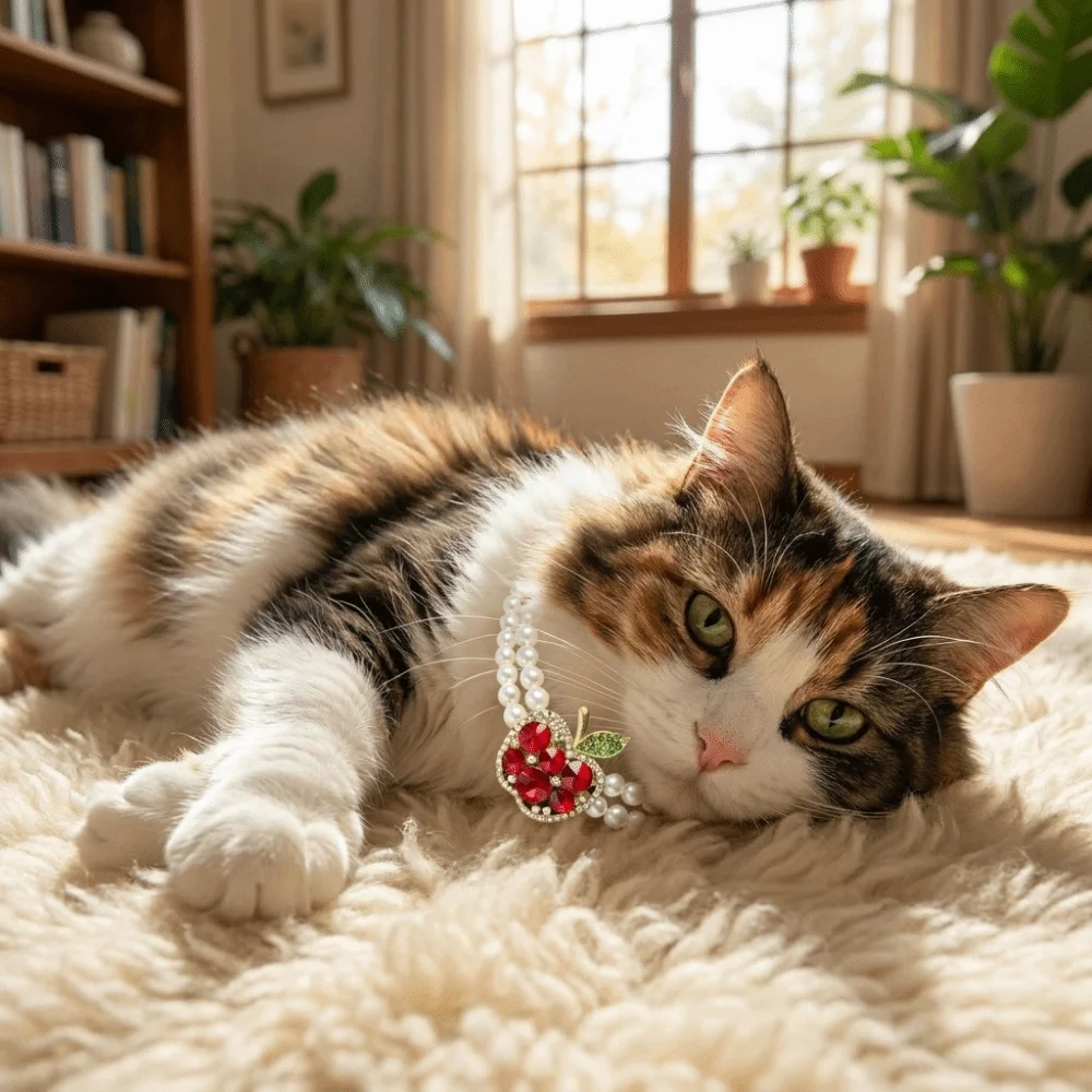 Adjustable Pet Pearl Necklace Double Layer Bead Chain Bling Diamond Studded Pet Collars Elegant Pet Simulated Pearl Collar