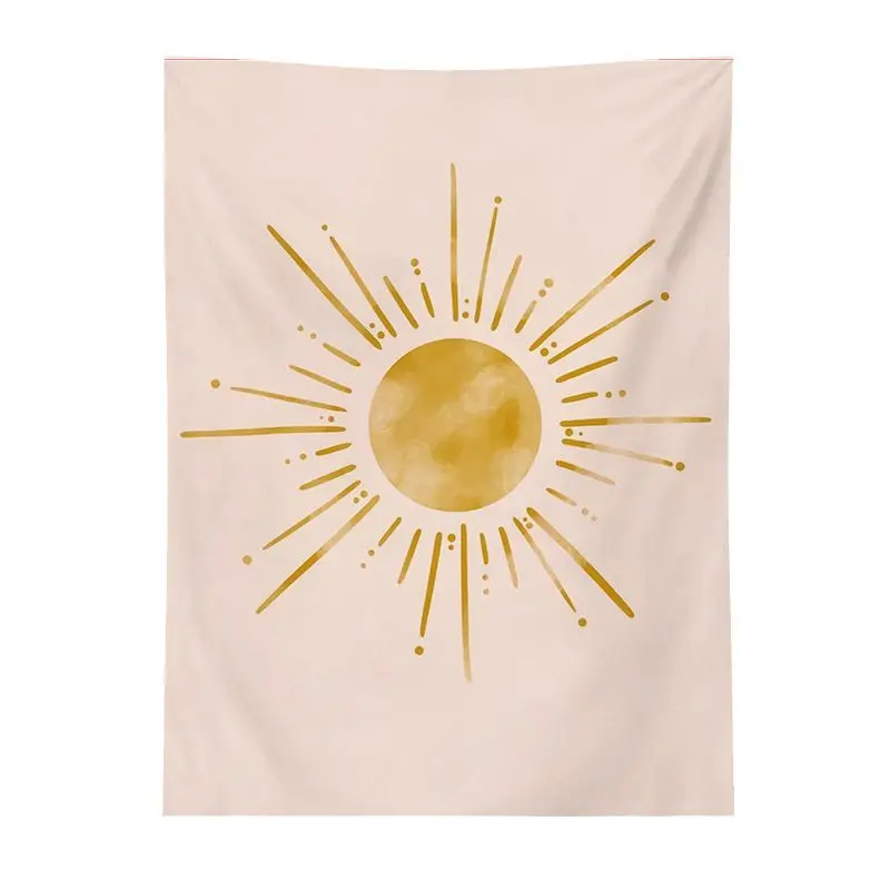 VIKAMA Bohemian Watercolor Sun Tapestry Wall Hanging Home Decor for Bedroom Living Room Dorm Retro Warm Tone Radiant Sunlight