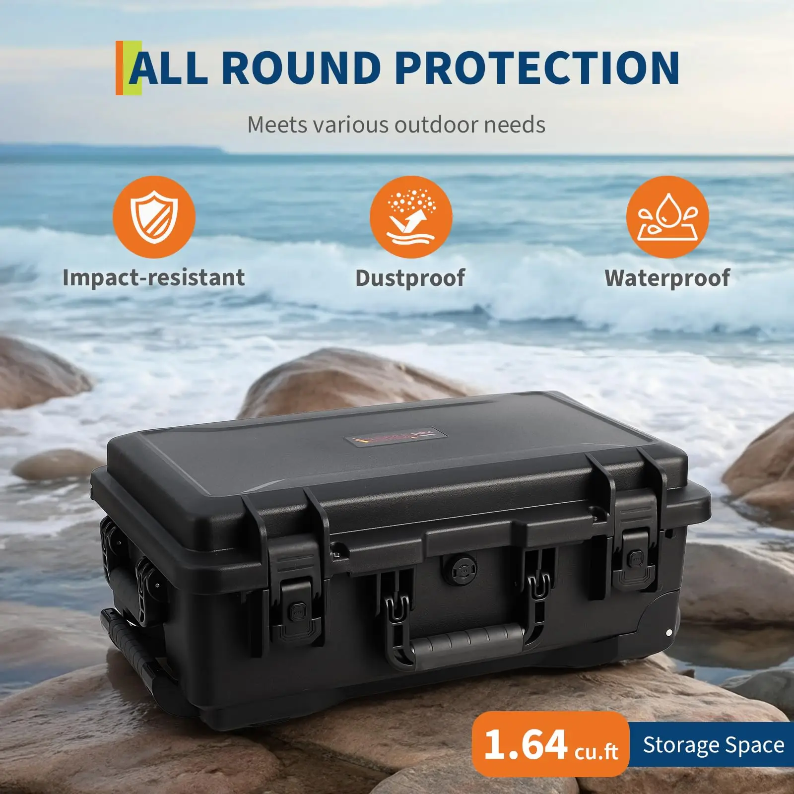 Heavy Duty Waterproof Camera Case for Diving and Outdoor Water Sports – Dustproof, Impact Resistant Dry Box with Padded Dividers, Wheels