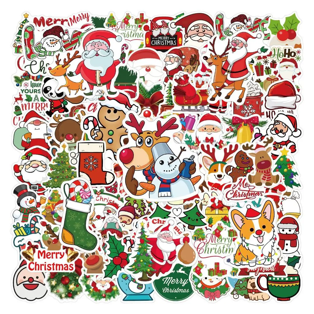 100 Pcs New Design Christmas Glossy Stickers - Festive Cartoon Decals for Luggage, Laptops, Water Bottles LanLanStickersWorld