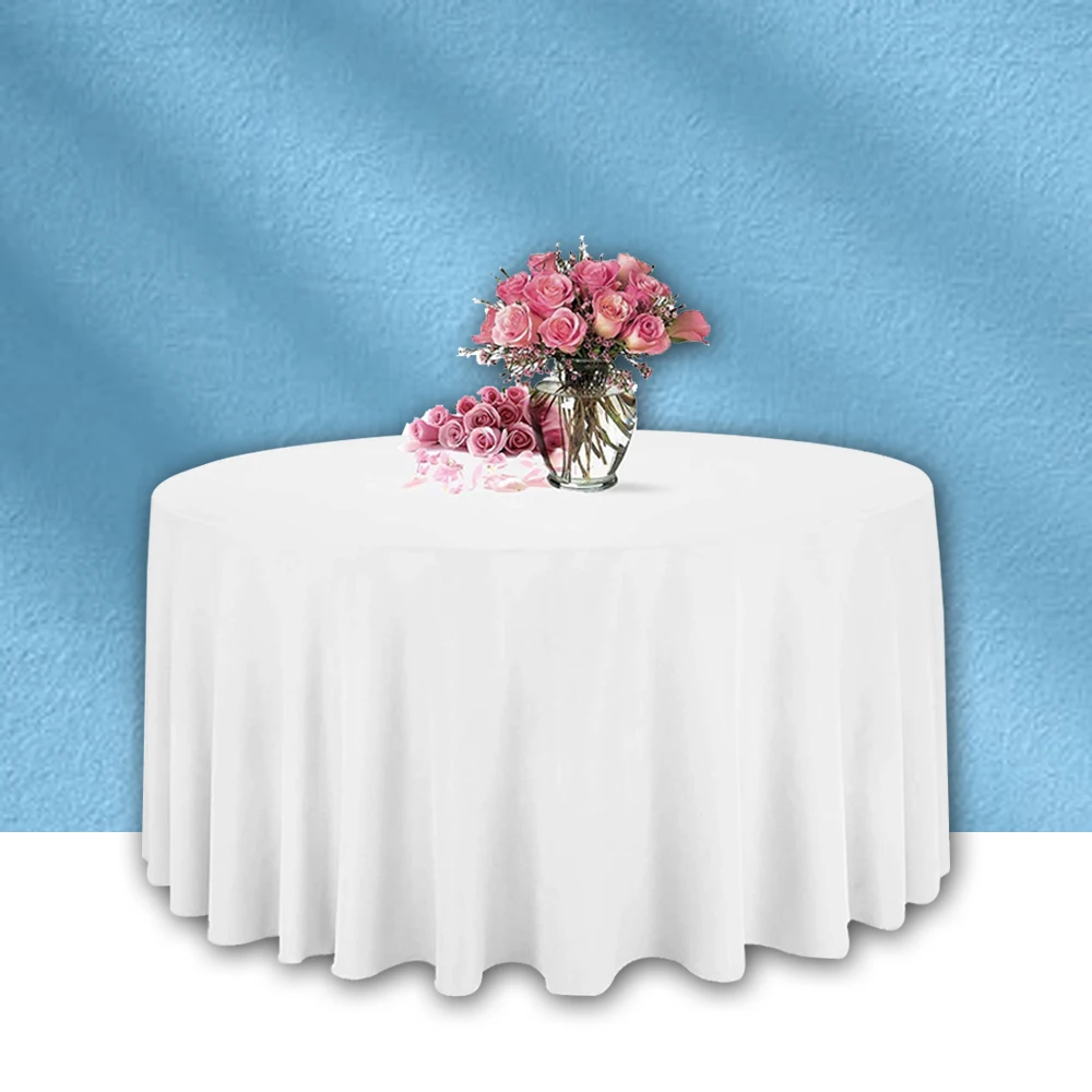 Round Tablecloths 1pcs White No Stitching Fabric Elegant Solid Table Cloth for Christmas Birthday Wedding Party Hotel Decoration