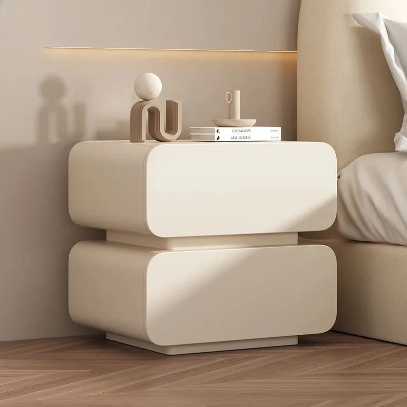 JUB Cream Wind Bedside Table Simple Modern Solid Wood Bedside Storage Cabinet Household Bed Cabinet Bedroom Small