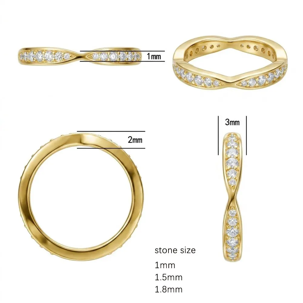 KNOBSPIN D VVS1 Moissanite Rings for Women Stacking Eternity Band Engagement Matching Ring s925 Sterling Silver Fine Jewelry