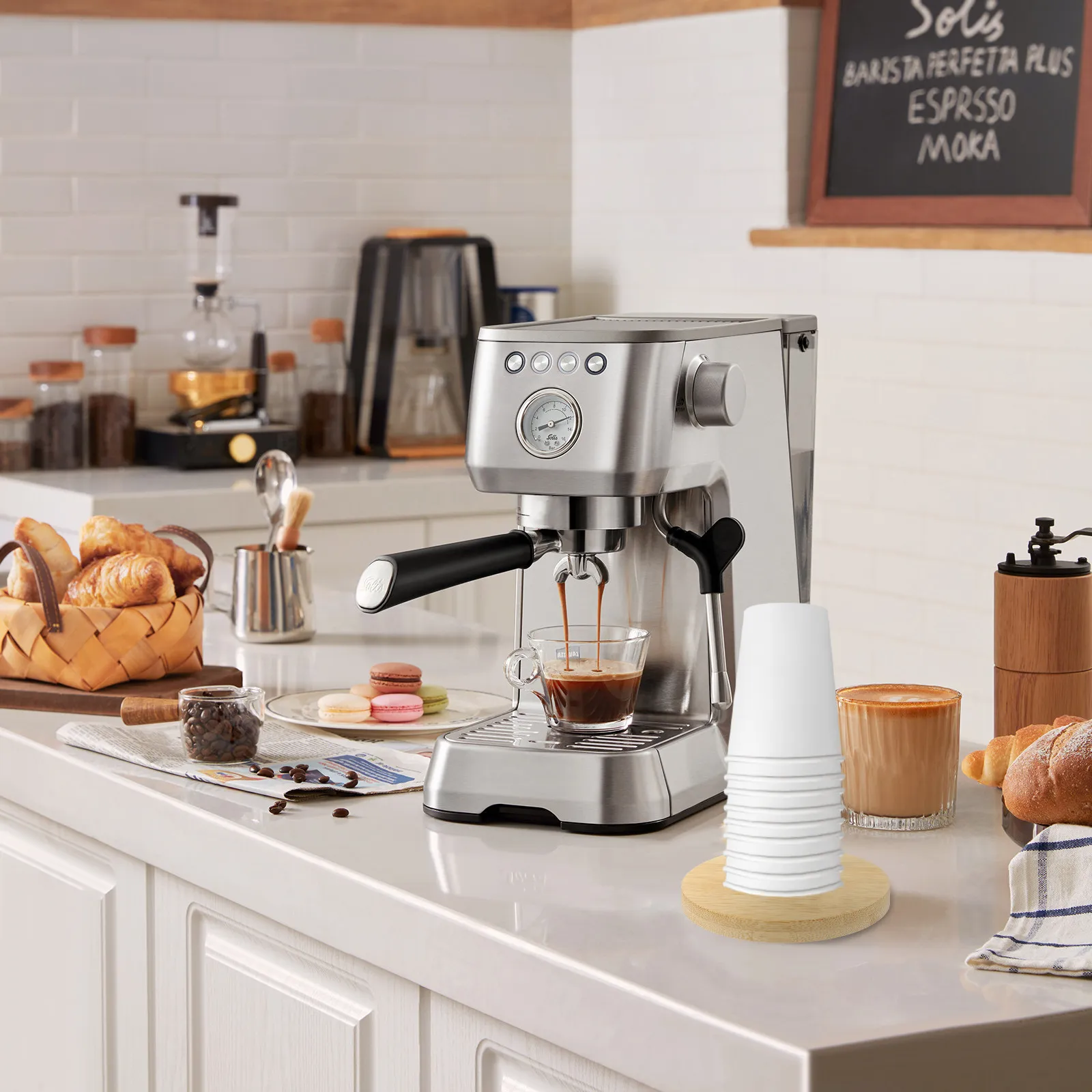 

Элегантный органайзер для одноразовых бумажных и пластиковых стаканов с гладкими краями, для кофейной станции, износостойкий, для стаканов из бамбука