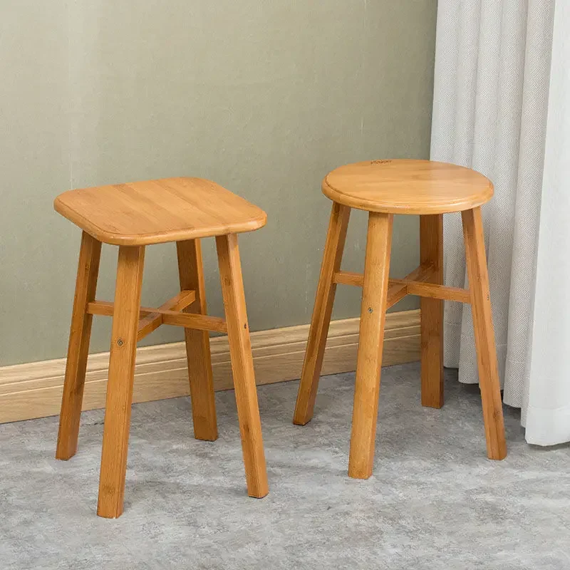 

Carbonized Color Cross Square Stool Round Stools Dining Stool High Stools Bamboo 4-legged Ottomans Bamboo Household Economy Type