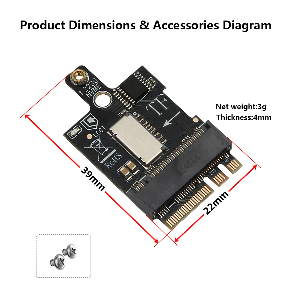 M.2 A+E Key WiFi to M.2 M Key + TF Card Adapter for NVMe M.2 2230 Adapter Card with TF Card Slot WiFi Interface Expansion Card