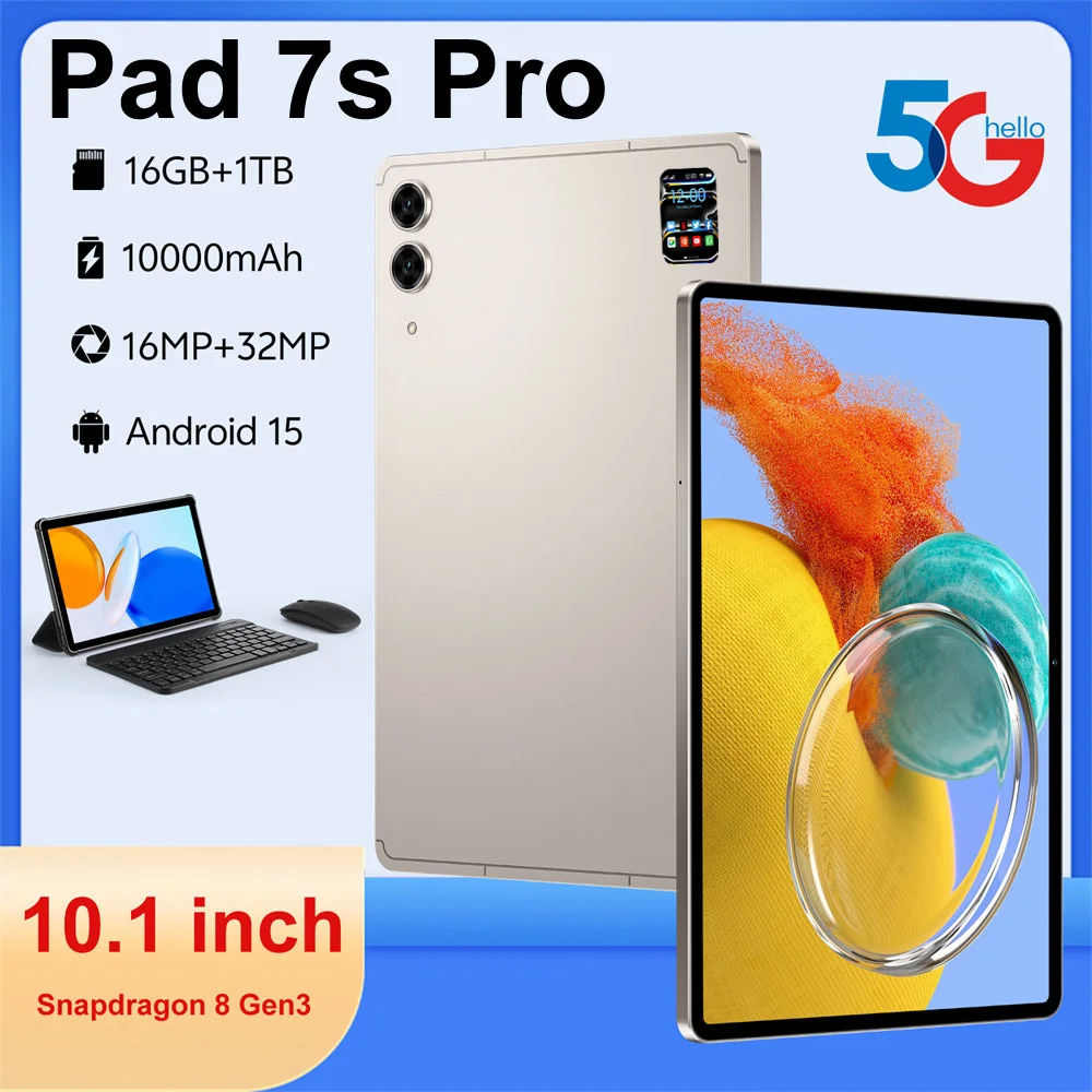 

2025 Pad 7S Pro Tablet 10.1Inch Android 10000Mah Snapdragon 8 Gen3 WIFI 5G Dual SIM 22GB+2TB Tablets PC For Children Kids Tab
