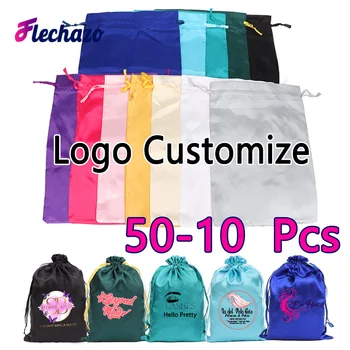 Wig Storage Bag 10-50Pcs Wholesale Drawstring Hair Bag White Black Pink Satin Wig Bag For Hair Extensions Private Label Wig Bags