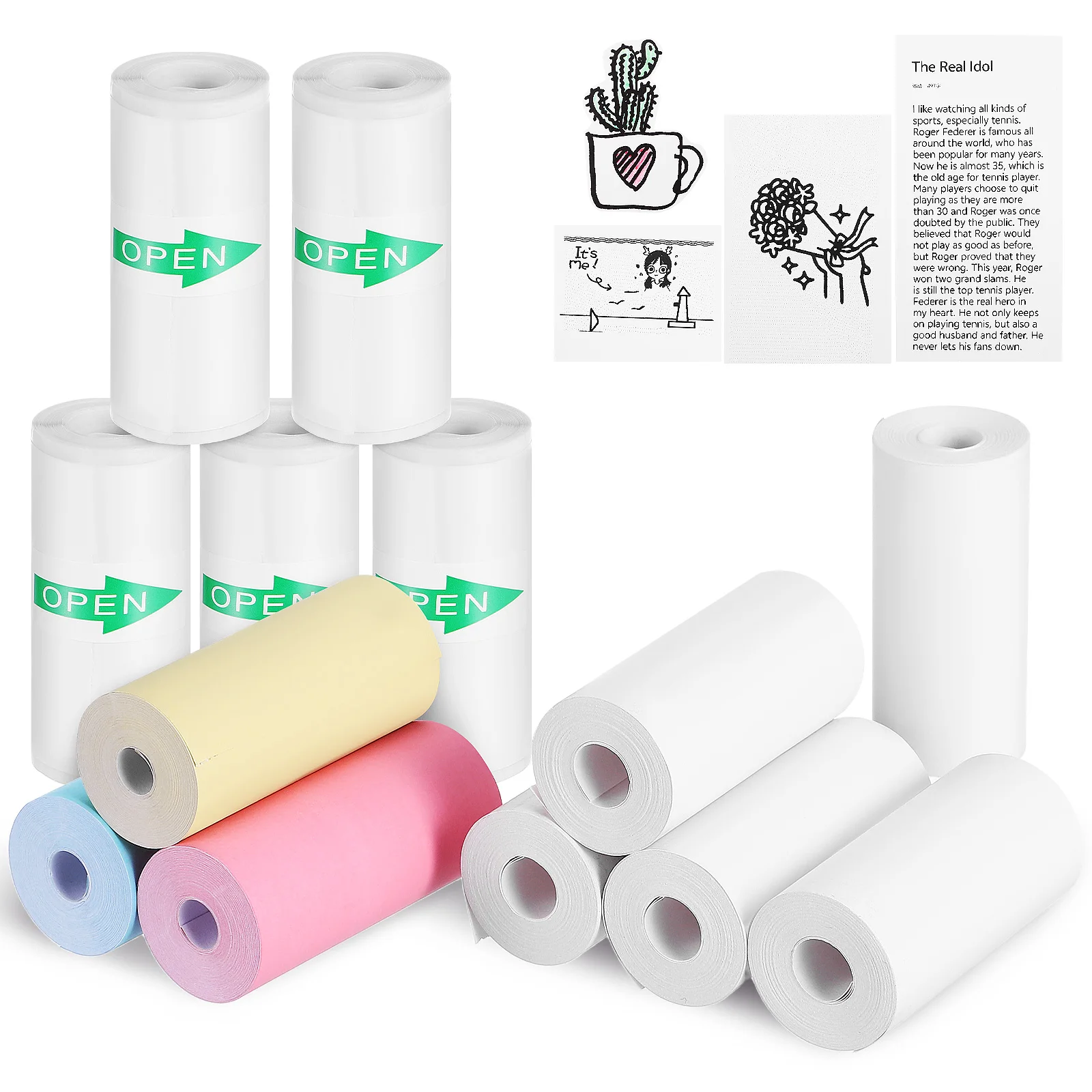 13 Rolls Thermal Paper Instant Printer Pocket Sticker Filling for Mini Stickers Label Office
