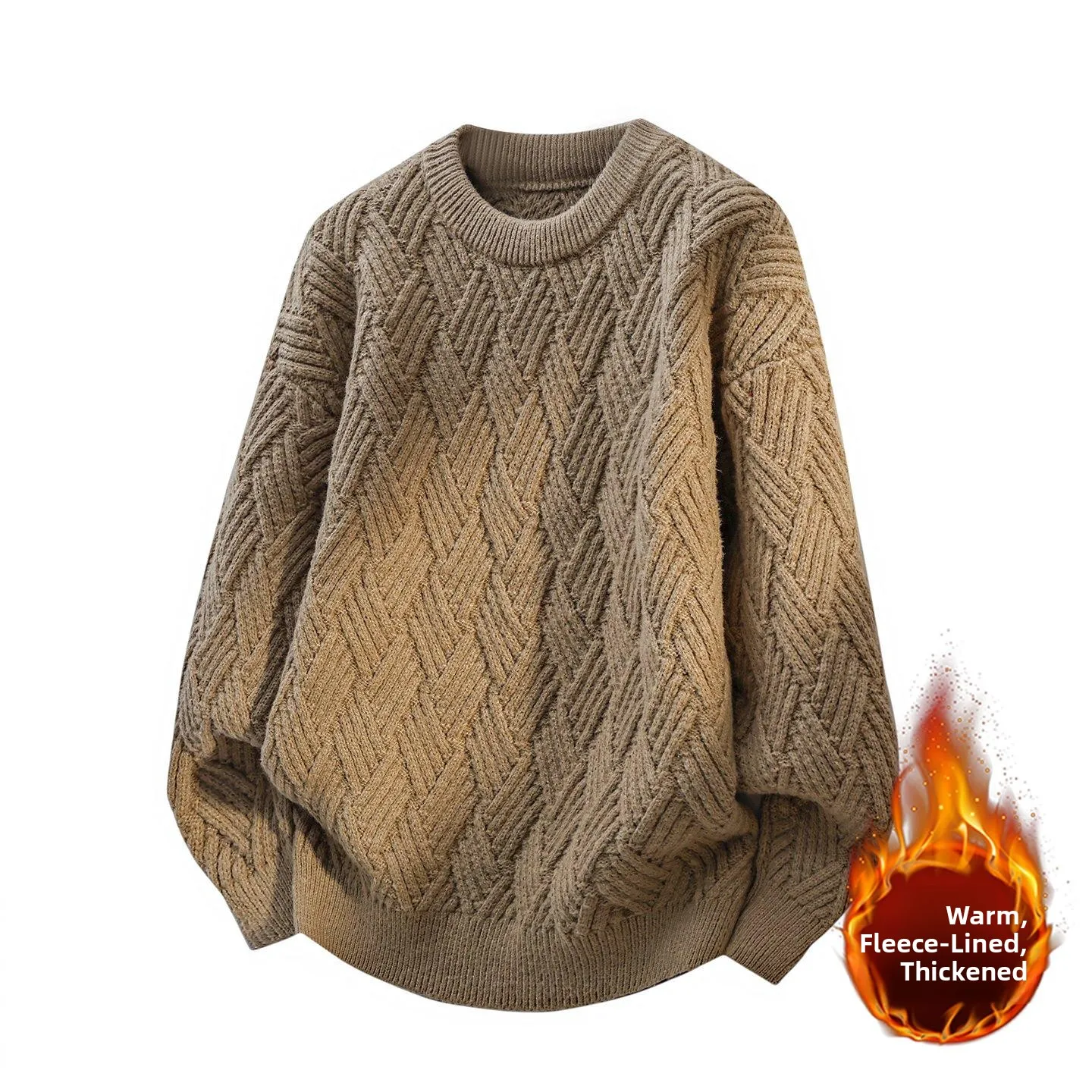 

Мужской утепленный свитер с круглым вырезом на флисовой подкладке, свободный крой, осенне-зимняя новинка, шерстяной свитер в ретро-американском стиле