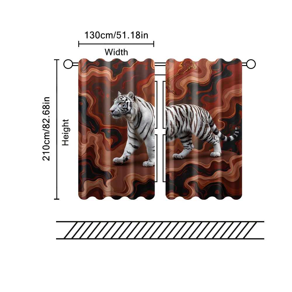 2 unidades, cortinas filtrantes (excluindo hastes, não móveis, sem baterias) Silver-White Tiger para uso em quartos e salas de estar