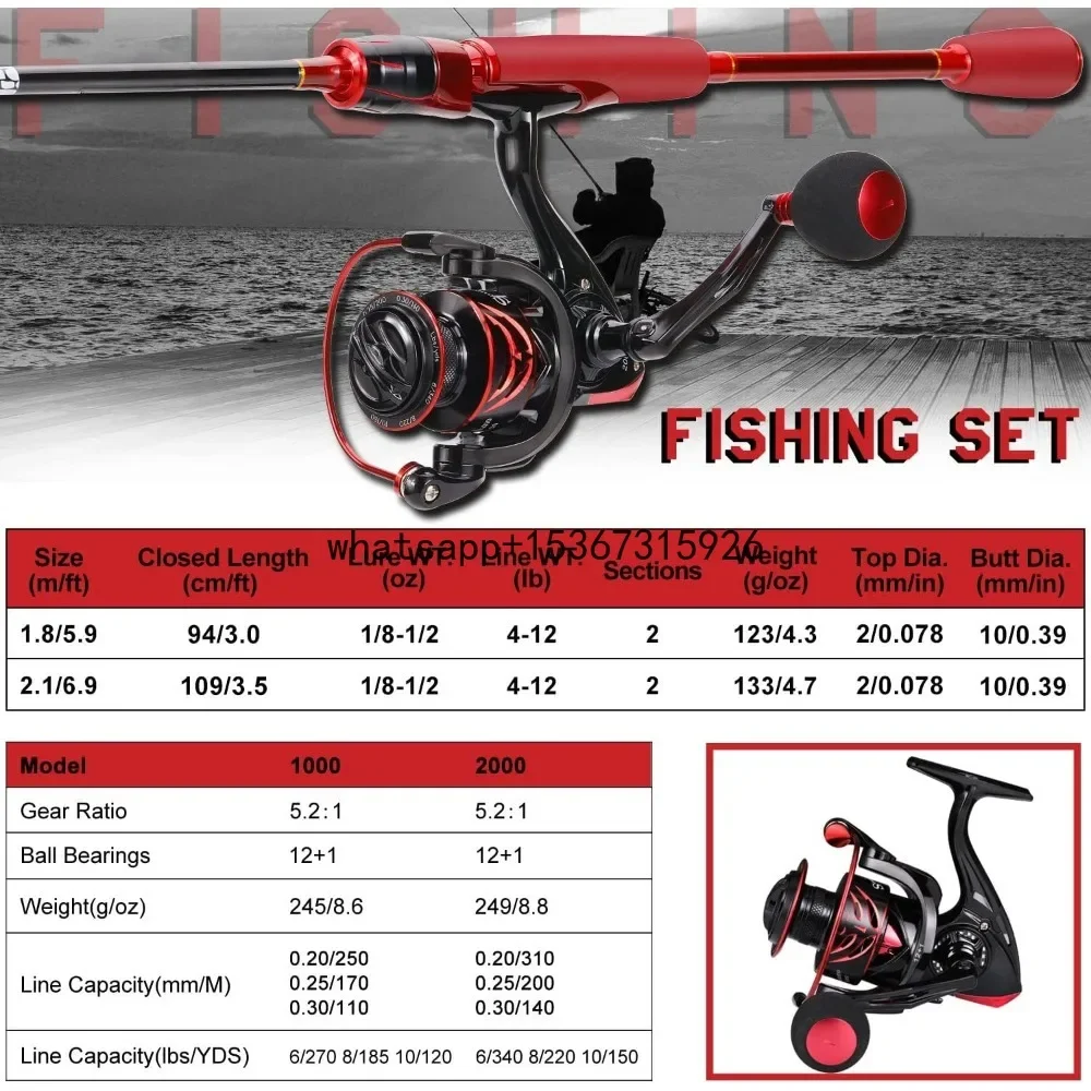 Fishing Rod Reel Combos,Two Pieces Light Weight Pole with High Speed Smooth Powerful Gear Casting &Spinning Fishing Wheel