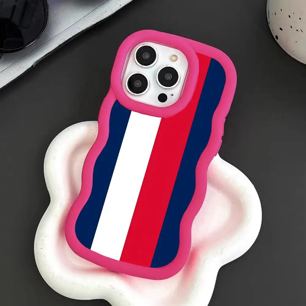 

Red Blue Stripe Phone Case for iPhone 17 16 15 14 13 12 11 Air Pro Max Plus Red Soft TPU Wavy Edge Cover