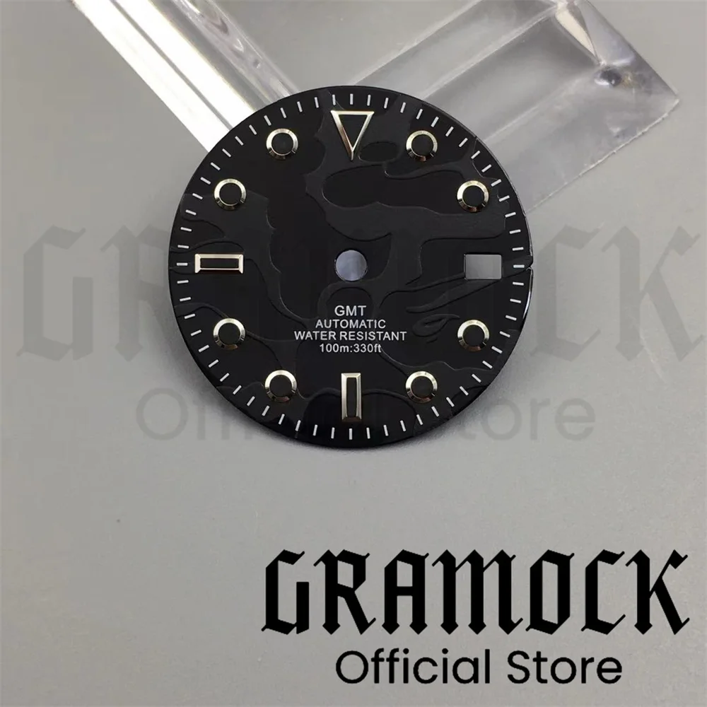 

Gramock 29mm Full Glow Watch Dial Black Blue Red Orange With Super Green Luminous Fit NH34 NH35 Automatic Movement Date Window