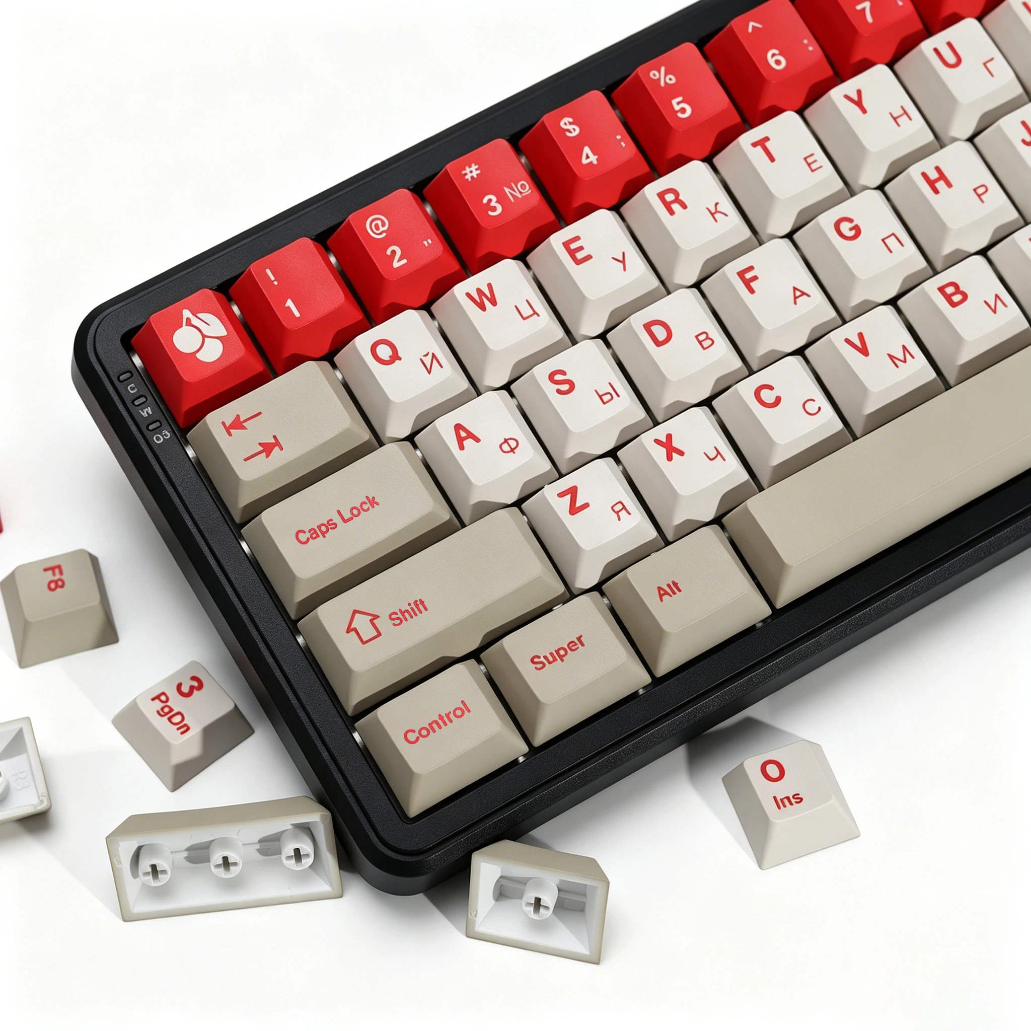 

KBDiy Russian Keycap Retro GMK Red Alert Cherry Profile PBT Ailce Keycaps Custom For 75% Gaming Mechanical Keyboard KIT Key Caps