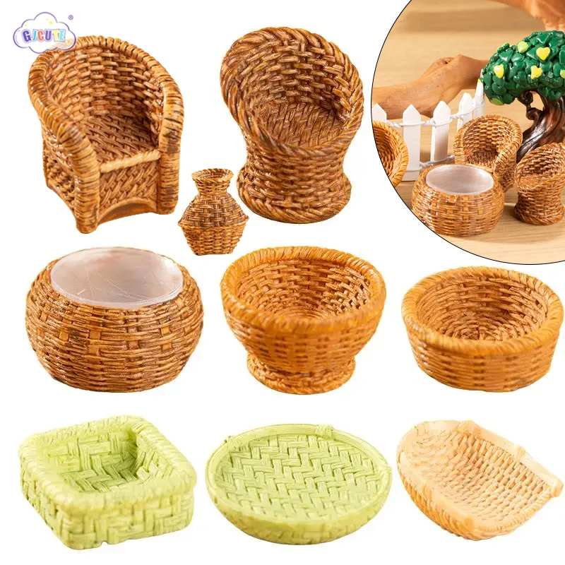 New 1/12 Dollhouse Simulation Bamboo Basket Chair Dustpan Dollhouse Miniature Furniture Decoration Dolls House Accessories