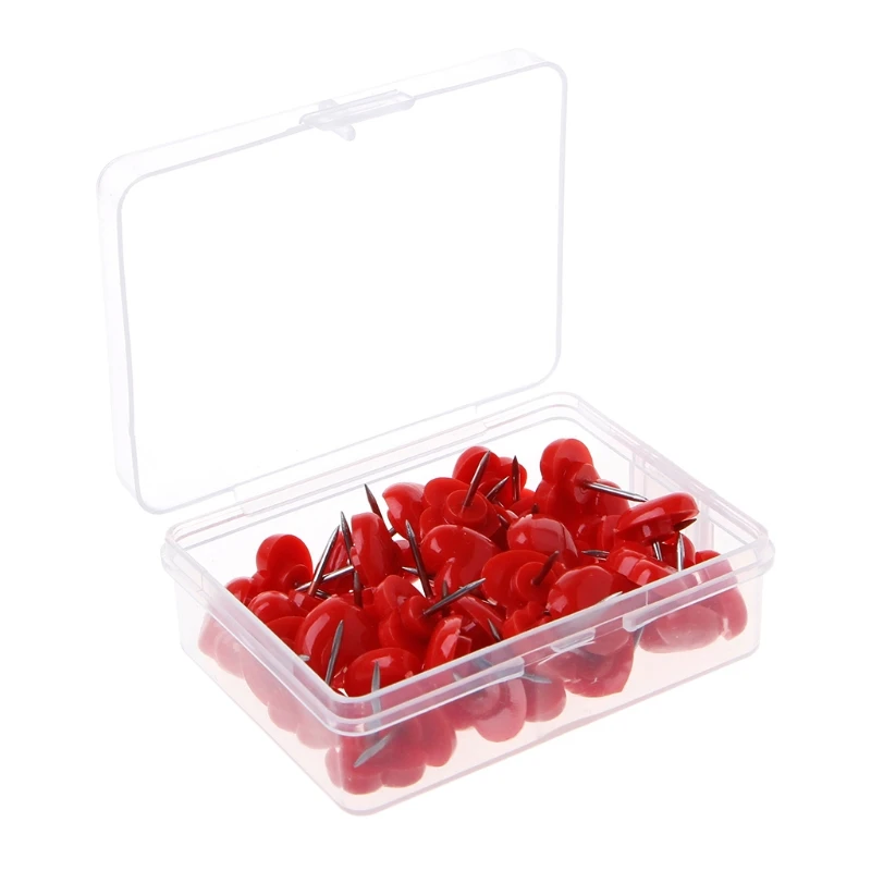 50 Pcs Heart Plastic Quality Colored Push Pins Thumbtacks Office School