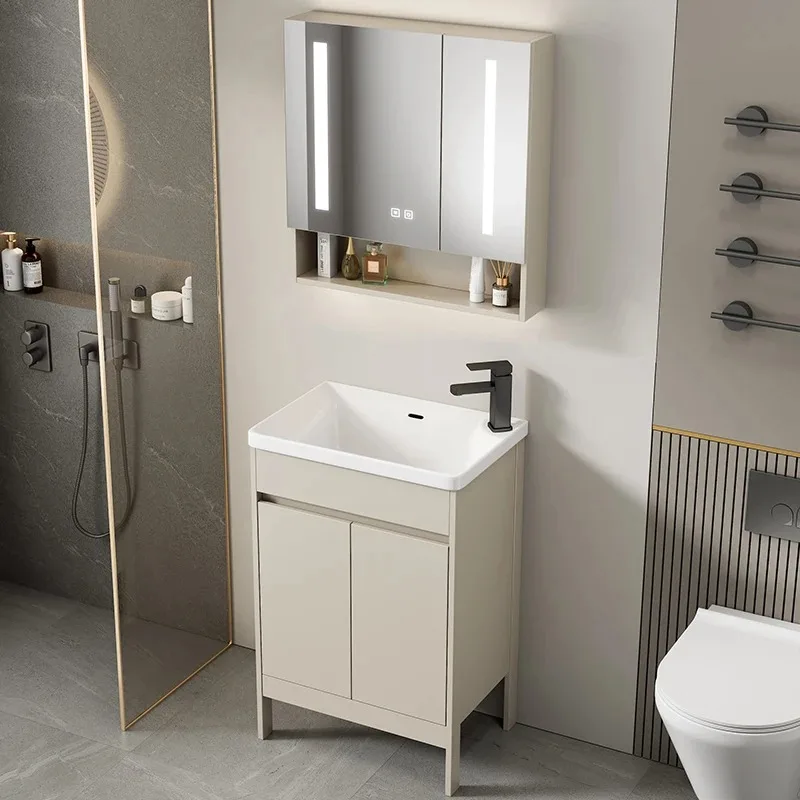 Floor-to-ceiling Space Aluminum Bathroom Cabinet Combination Small Apartment Washbasin Toilet Wash Basin Ceramic Integrated
