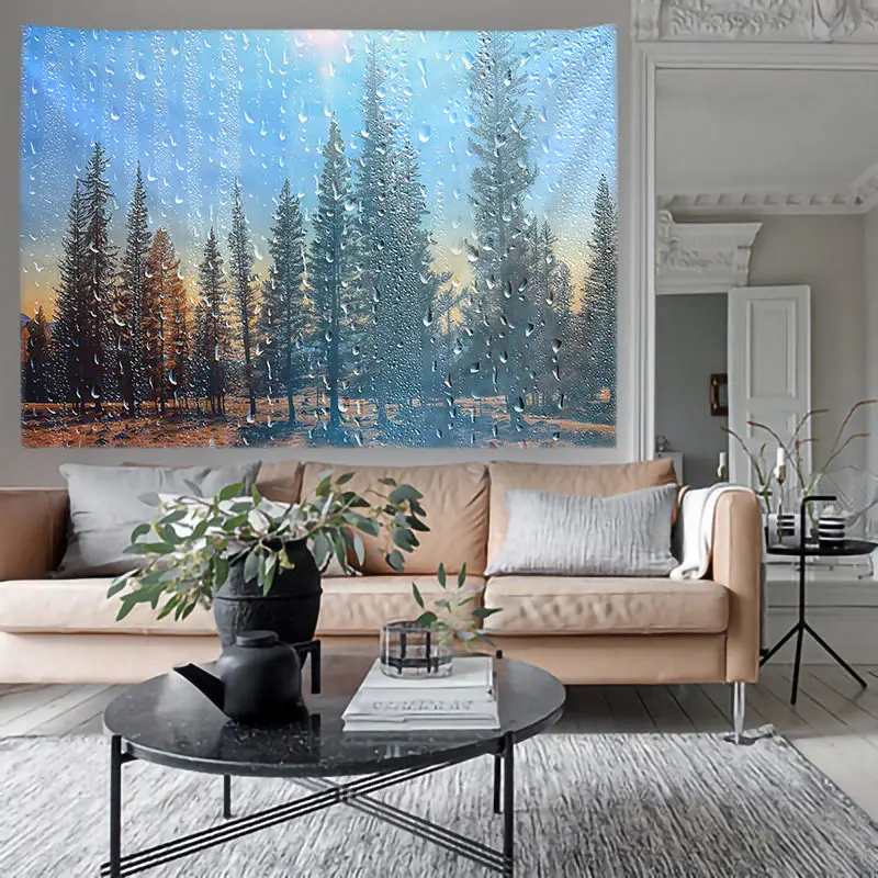 Foggy forest Home decoration Wall tapestry stump room  wall hanging Waterfall  And Treedecor vintage Bedroom