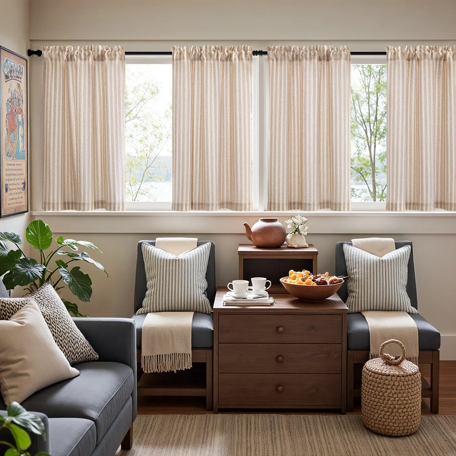 جينشان الكتان محكم الستائر للمطبخ ويندوز مقهى الستائر الصغيرة ريفي ضوء تصفية قضيب جيب 2 لوحات #5