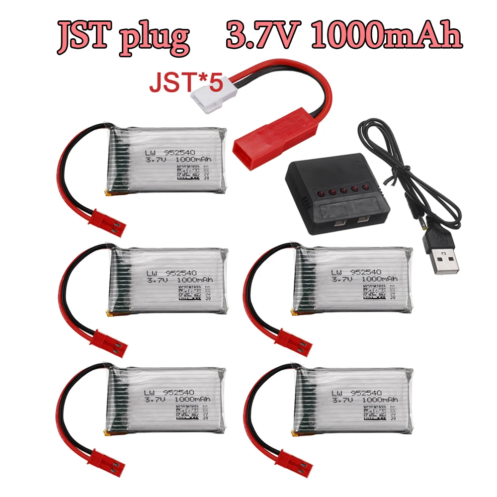 

JST Plug 3.7V 1000mAh Lipo Battery + Charger for X400 X500 X800 HD1315 HJ818 HJ819 X25 RC Quadcopter Drone Spare Part 800mah