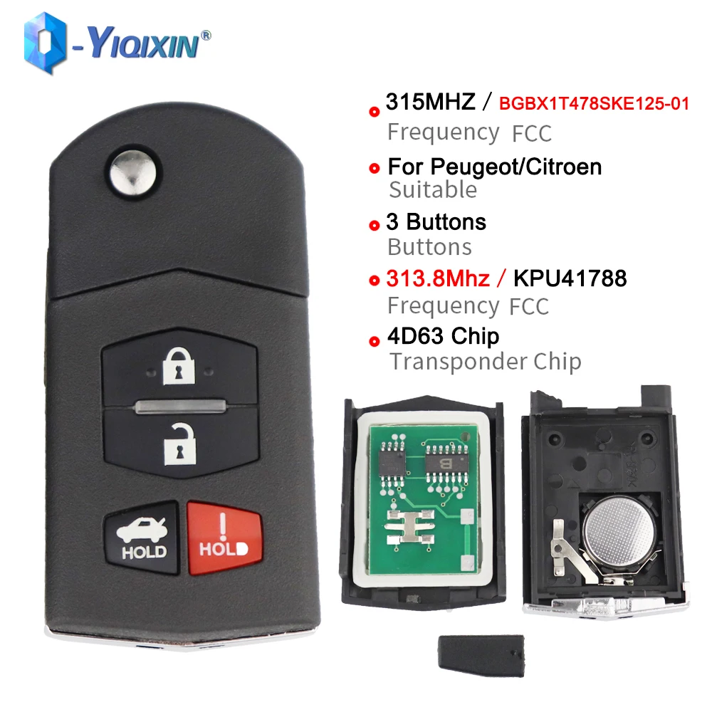 

YIQIXIN Replacement Folding Remote KPU41788 For Mazda 3 5 6 CX-7 RX-8 CX-9 MX-5 Miata 4D63 Smart Car Key BGBX1T478SKE125-01 Fob