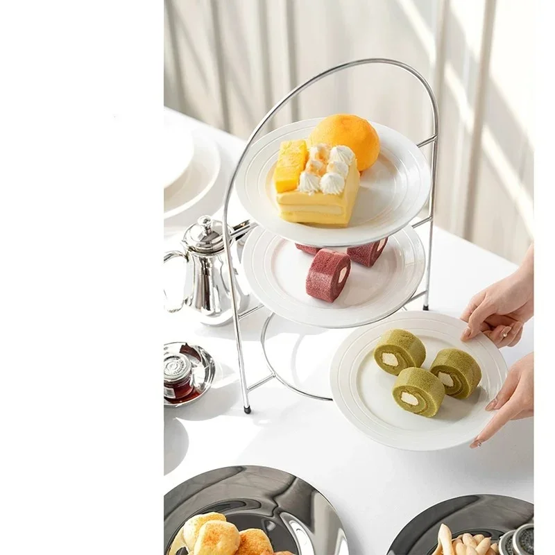 European-style Stainless Steel Three-layer Cake Stand for Creative Afternoon Tea Tray, Dessert Display Stand, Fruit Plate view 4
