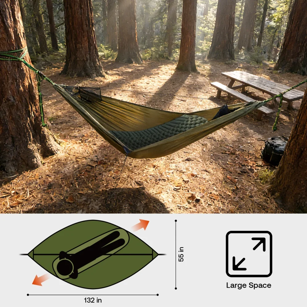 Night Cat Camping Hammock Outdoor: Portable Hammock with Mosquito Net and Sleeping Pad Lightweight for 1 Person for Wild Travel