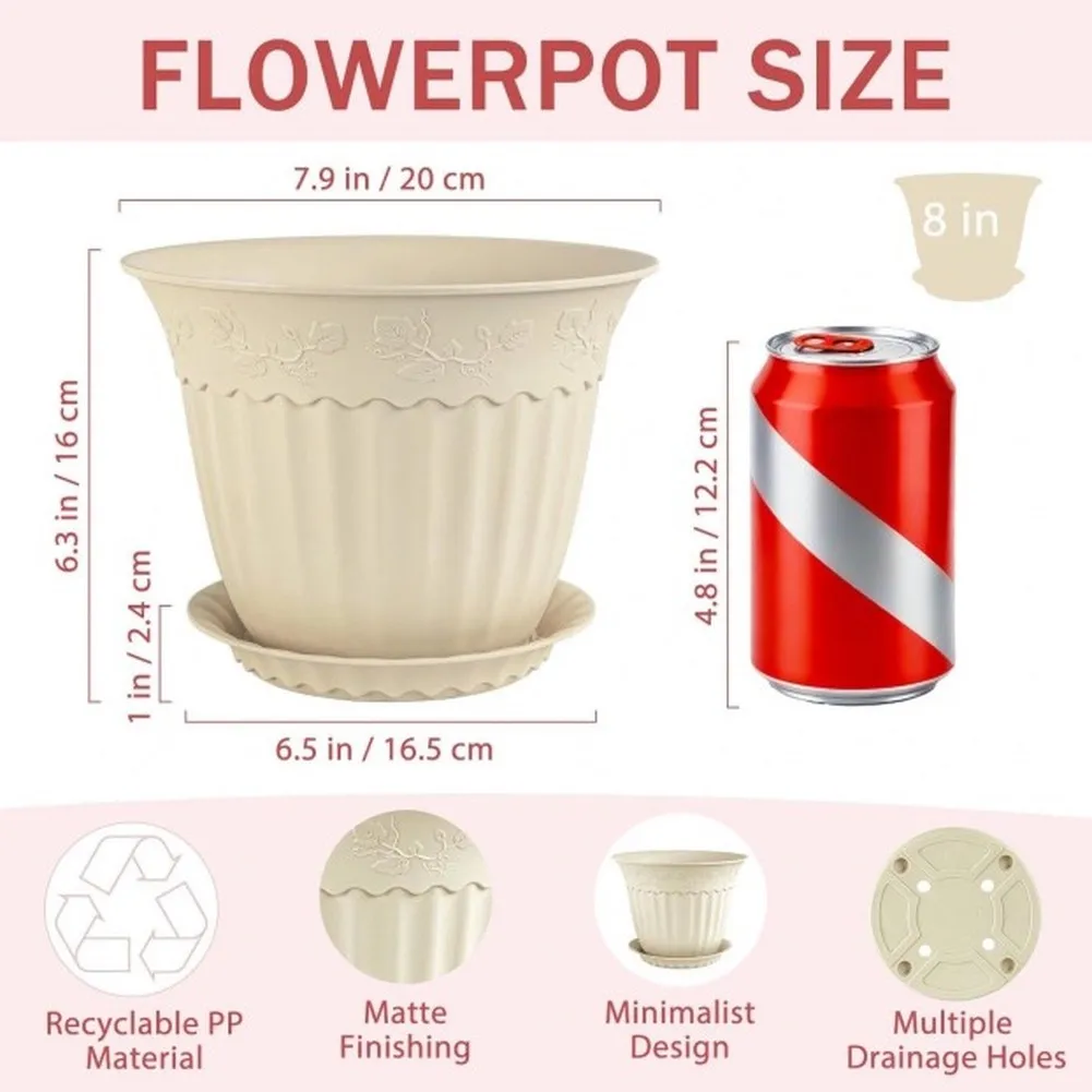 Plastic Nursery Pots Plant Pots With Saucers For Brightening Space Airflow Optimization Embossed Details Design