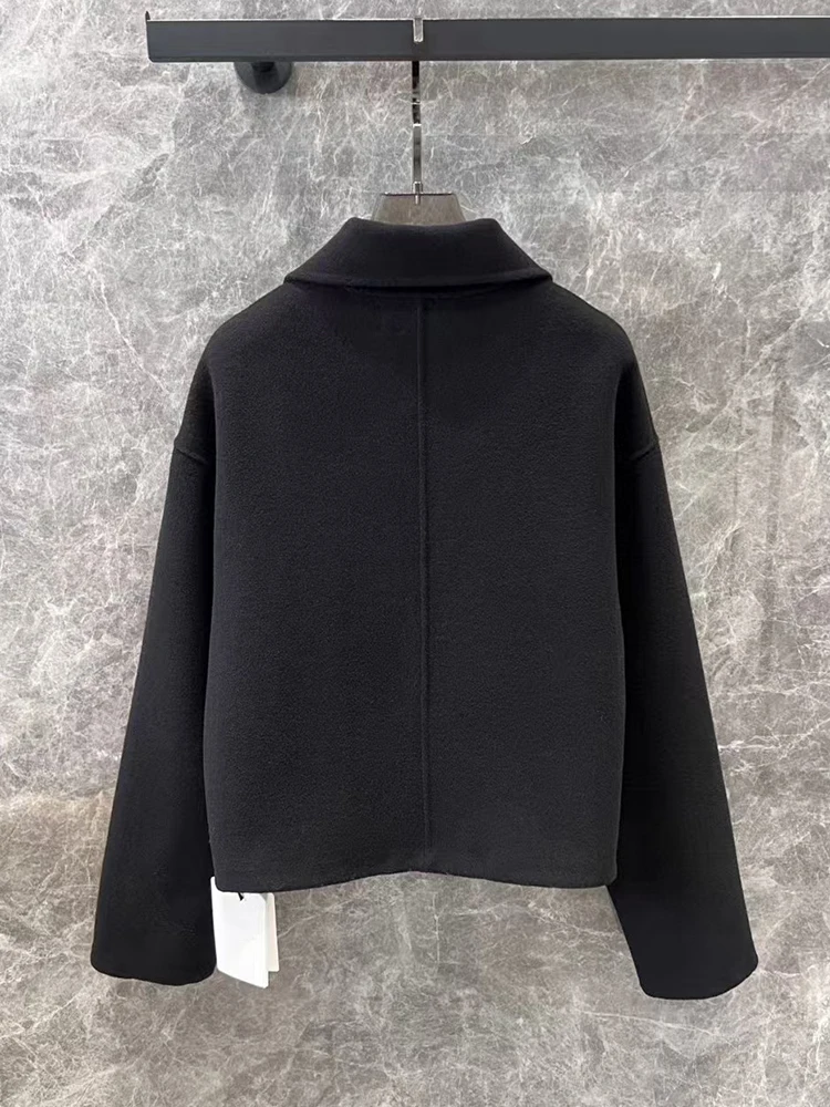 Cappotto corto in cashmere monopetto con tasca laterale con risvolto vintage 2024 giacca dritta tutto-fiammifero di nuova moda autunno inverno da donna