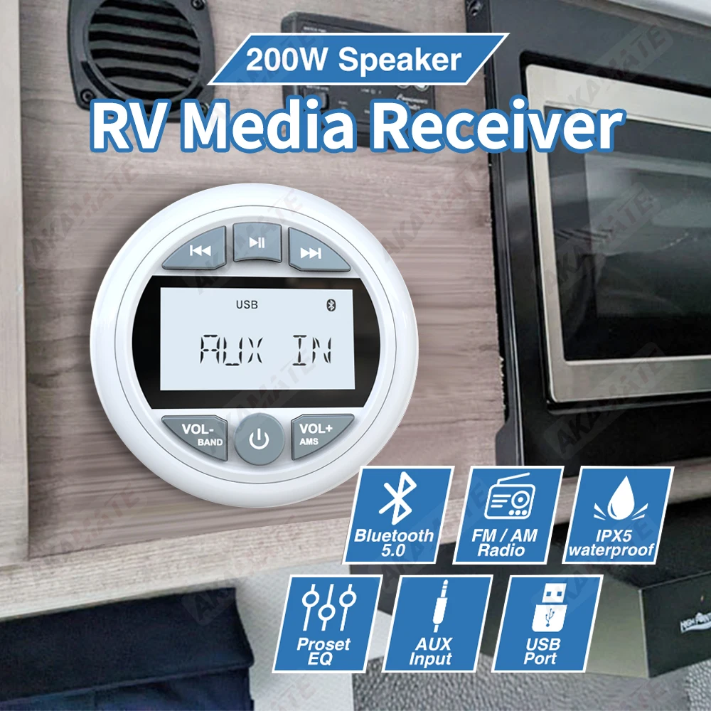 RVs راديو السيارة MP3 ستيريو بلوتوث FM AM EQ مشغل وسائط متعددة IPX5 العالمي مشغل الوسائط الرقمية ل ATV UTV قارب البحرية راديو #2