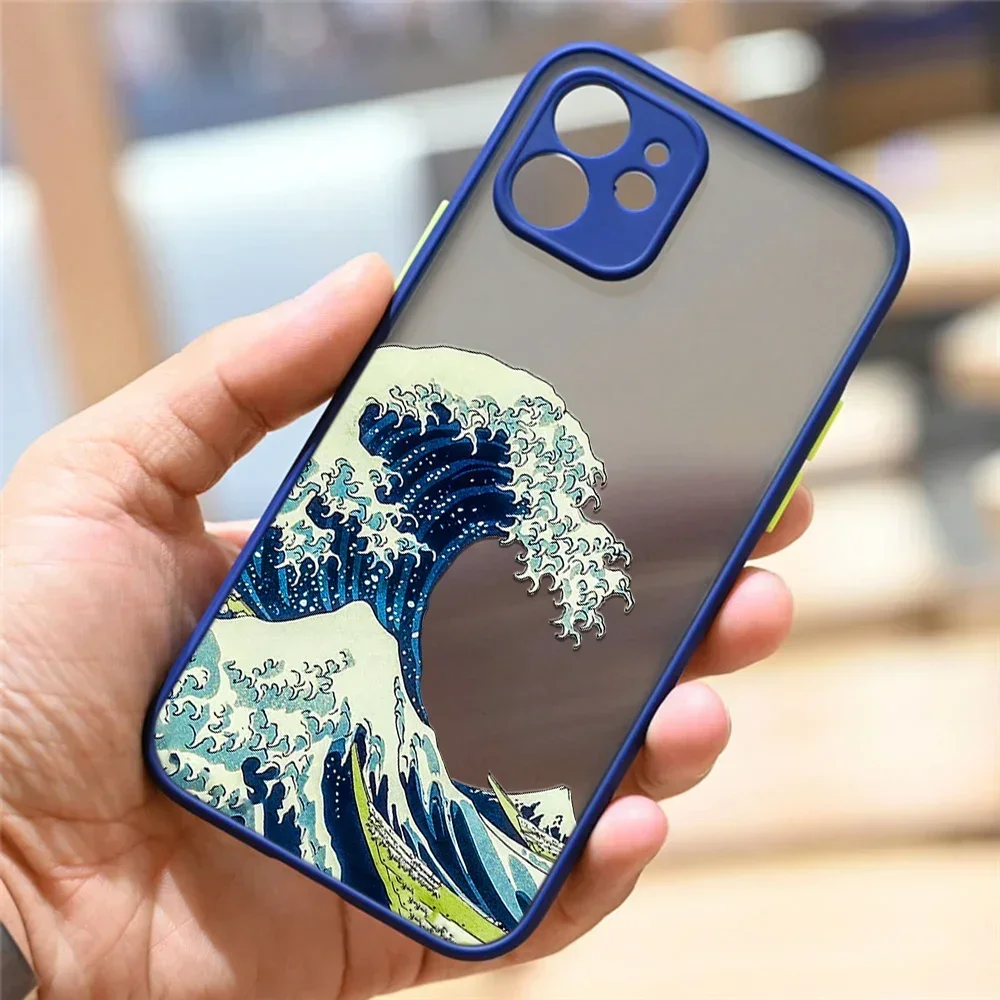 Fashion Great Blue Wave Clear Phone Case For iPhone 16 13 12 11 14 15 Pro MAX Plus SE Mini XR Shockproof Hard Matte Cover Fundas