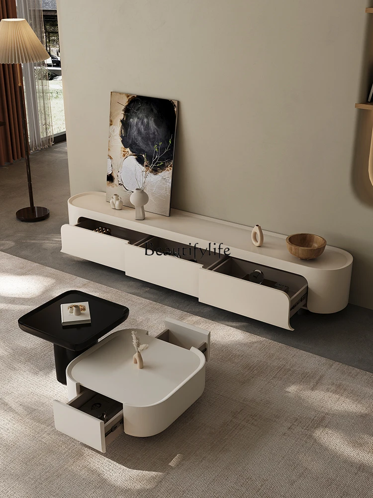 

yj5 Wabi-sabi Cream Style TV Cabinet Modern Minimalist Living Room High-end Lacquer Floor Cabinet