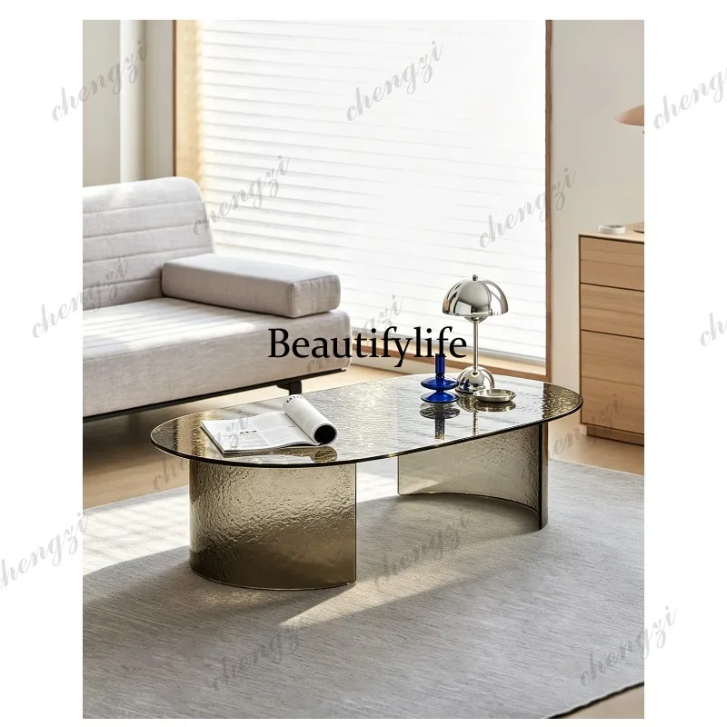 White jade pattern glass art Italian minimalist wabi sabi wind antique rectangular coffee table
