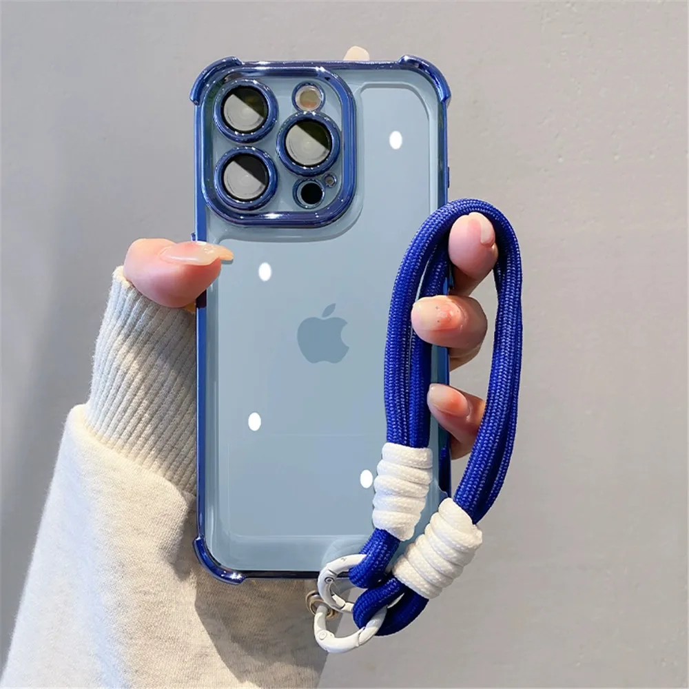 Funda de teléfono de lujo con cuerda y cordón a prueba de golpes para OPPO A16 A17 A5 A9 2020 A54S A53S Reno 12 11 Pro 11F 12F, funda transparente de silicona suave