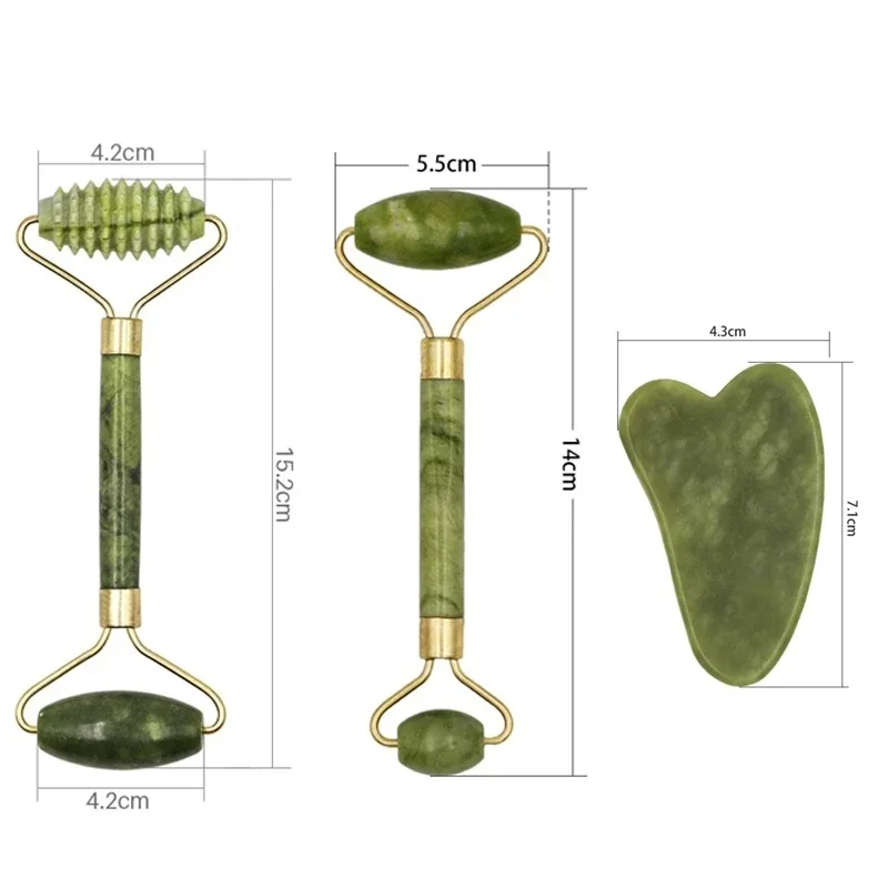 Relaxation Slimming Neck Thin Lift Facial Massage Roller Guasha Board Double Heads Jade Stone Face Lift Body 3pcs/set