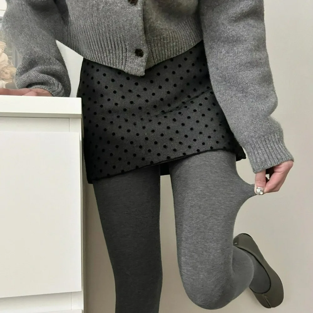 Women's Gray Fashion Striped High Waist Autumn Winter Tights Leggings for Women