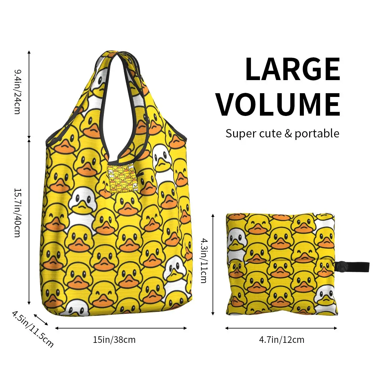 Custom Classic Cartoon Rubber Duck Shopping Bags Women Portable Big Capacity Groceries Shopper Tote Bags