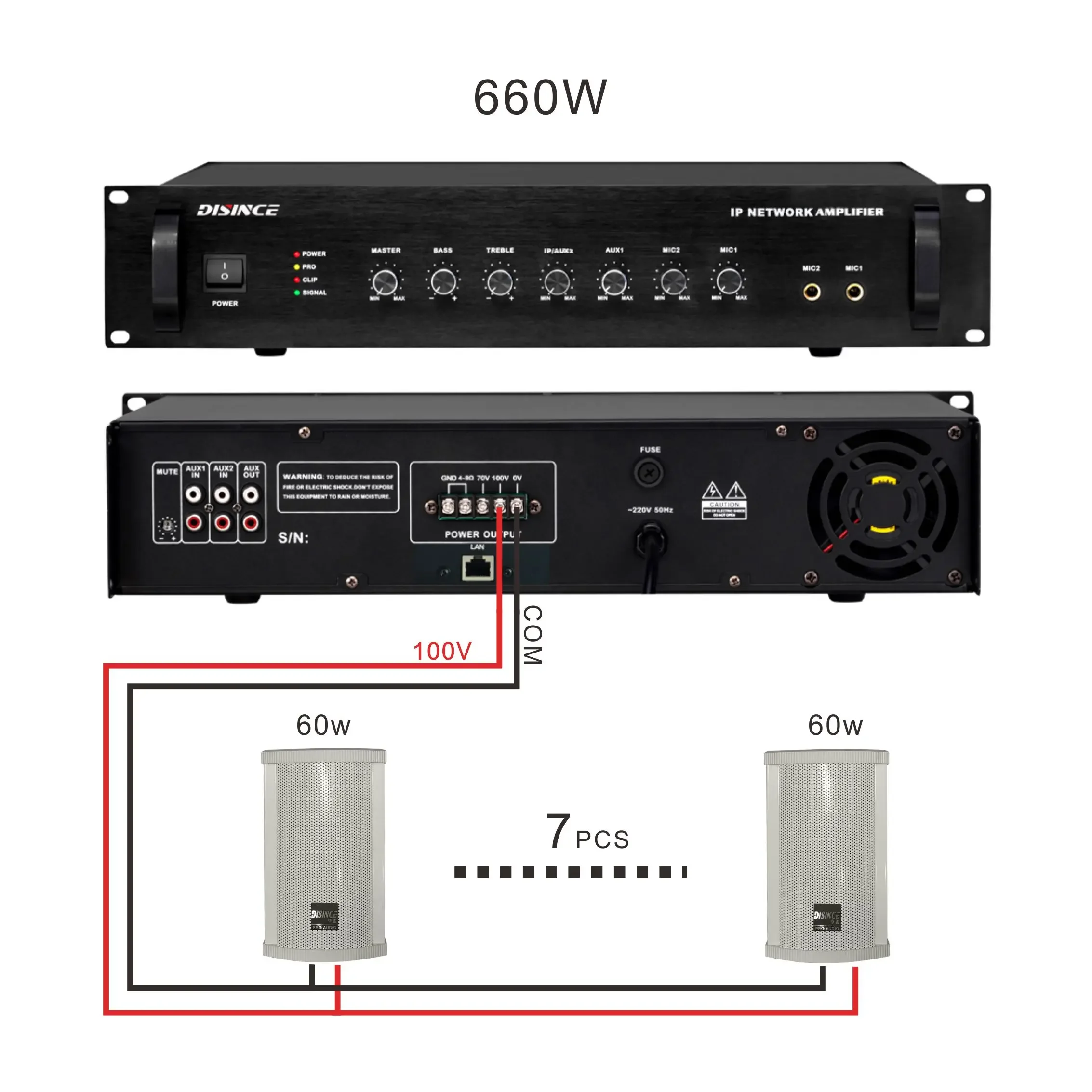 660W SIP Amplifier 100V Output ONVIF RTSP Push Pull Audio Stream for School PA System with Free API