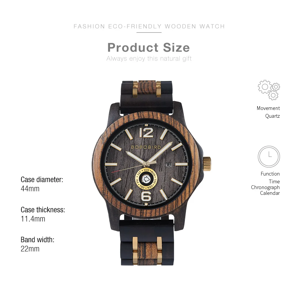 BOBOBIRD Luxury Wood Stainless Steel Men Watch Stylish Wooden Timepieces Chronograph Quartz Watches relogio masculino Gift Man