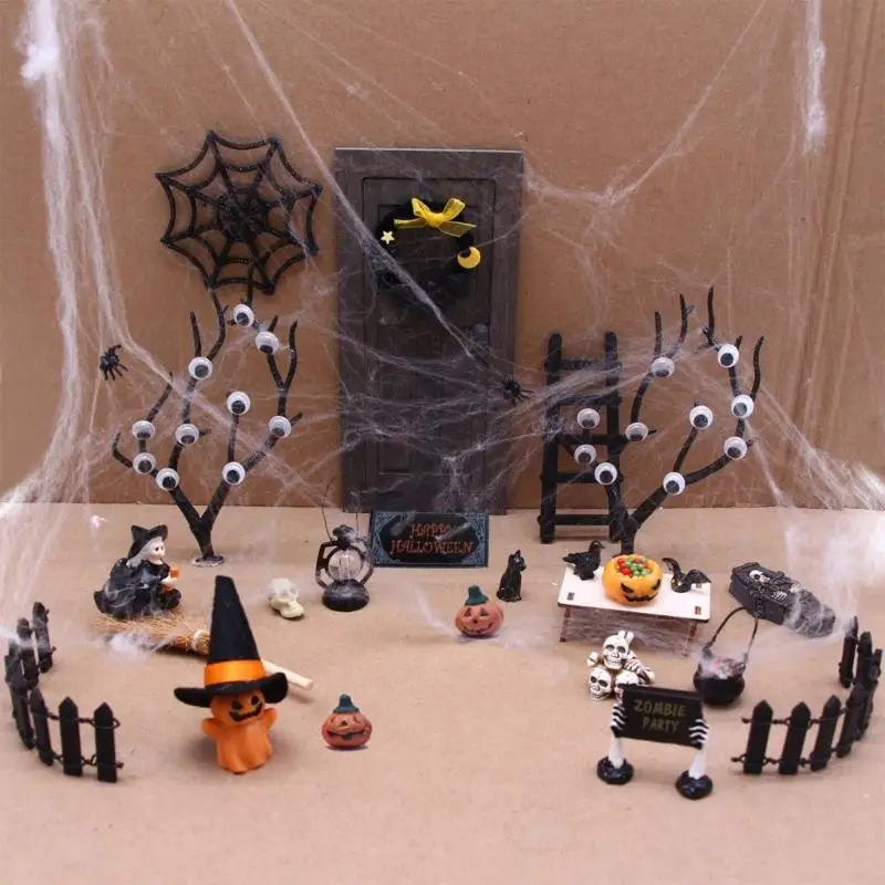 

Holiday Themed Mini Pumpkin Door Set Resin Crafted Dollhouses Cobweb Display A2UB