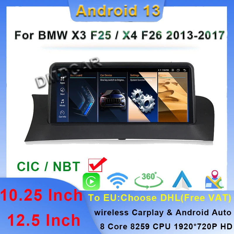 

8G+128G 10.25" 12.5" Android 13 MTK8581 For BMW X3 F25 X4 F26 Car Central Multimedia Carplay Auto Video Player GPS Navigation