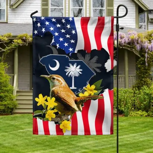 South Carolina Jessamine Flower and Carolina Wren Bird Garden Flag, Double-Sided VVL YYX EEZ