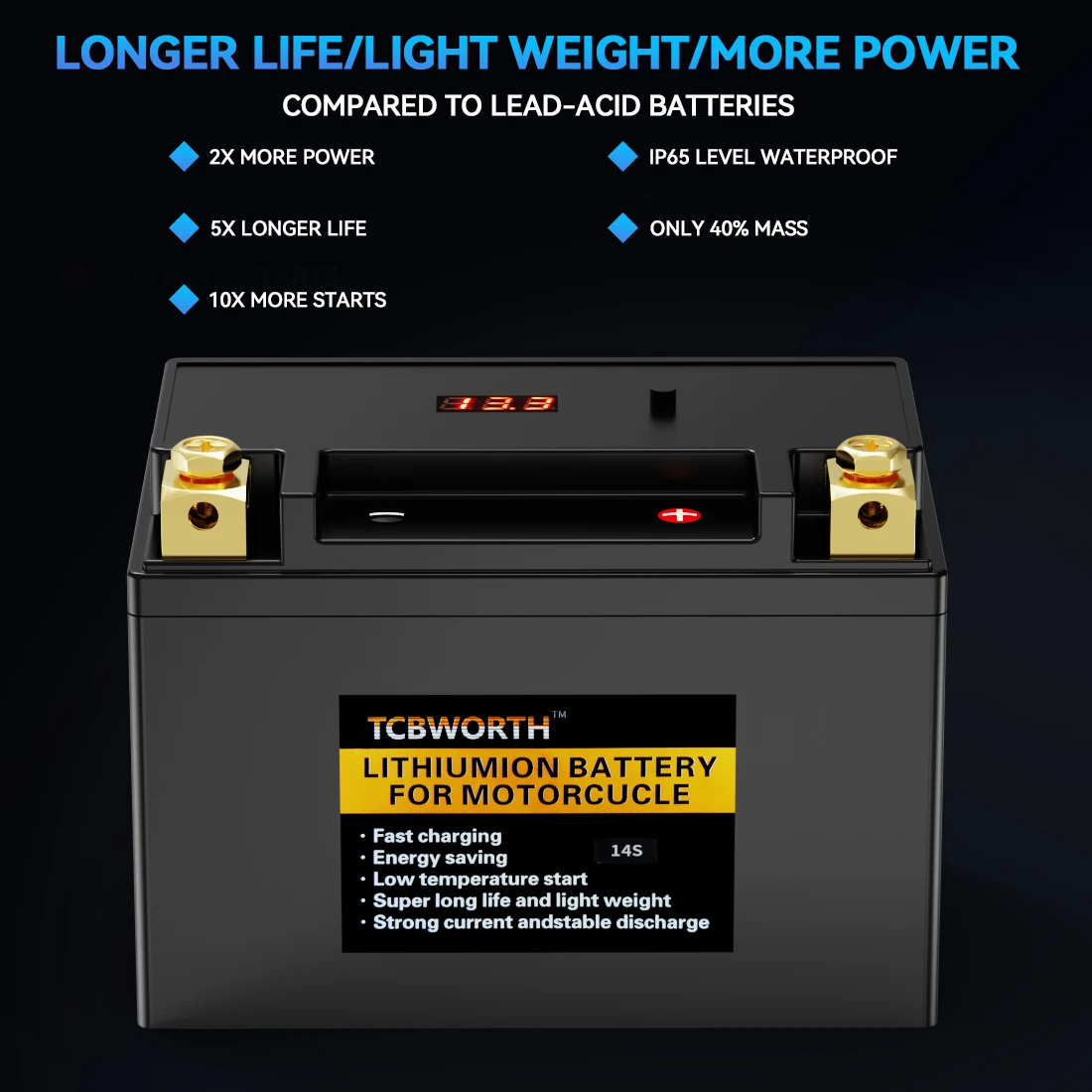 TCBWORTH 14S Lithium-Motorradbatterie LiFePO4 14S 12,8 V 8 Ah 480 CCA für Motorrad, ATV, UTV, Jetski, Generator, 4 Wheeler – Detail 2