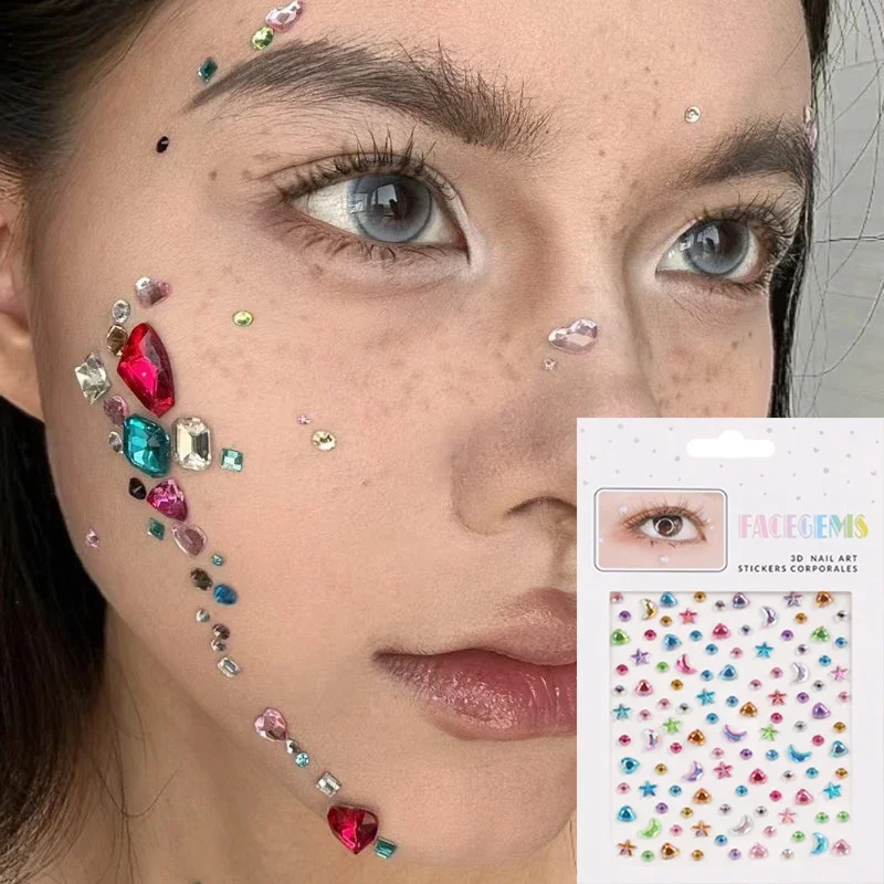 Love Diamond Stickers on The Face Rhinestone Makeup Bright Face Art Sticker Children's Temporary Tattoo Rhinestone Makeup Tools