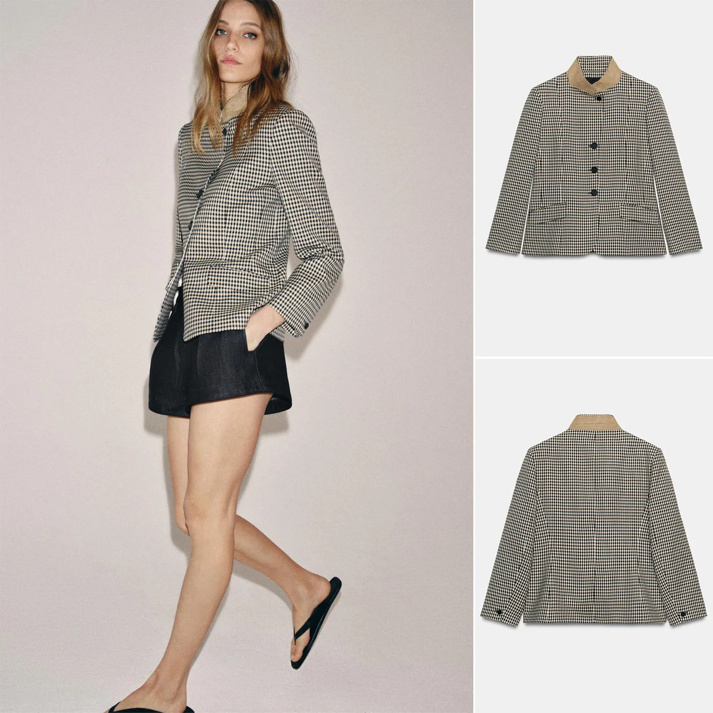 Spring Autumn Women's Slim Fit Long Sleeve High Collar Suit Jacket Color Block Contrast Design Polyester Fiber Regular Length