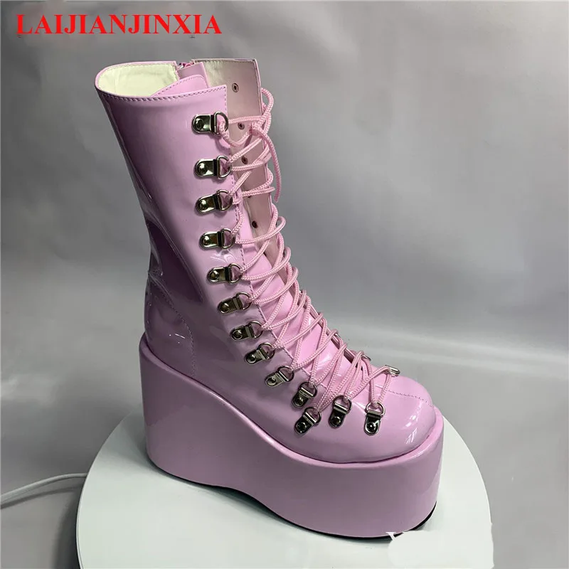 Magic purple 12.5cm fashion wedge heel, stage performance, street style, sexy custom boots, model club ankle boots